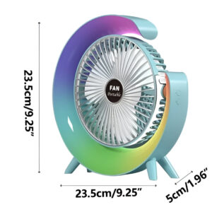 Ventilator birou multifunctional cu lumini pe fundal alb si dimensiuni